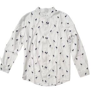 SALE!! 2 for $15 SHEIN‎ Button Up Blouse Long Sleeve M Blue Flamingos Tropical